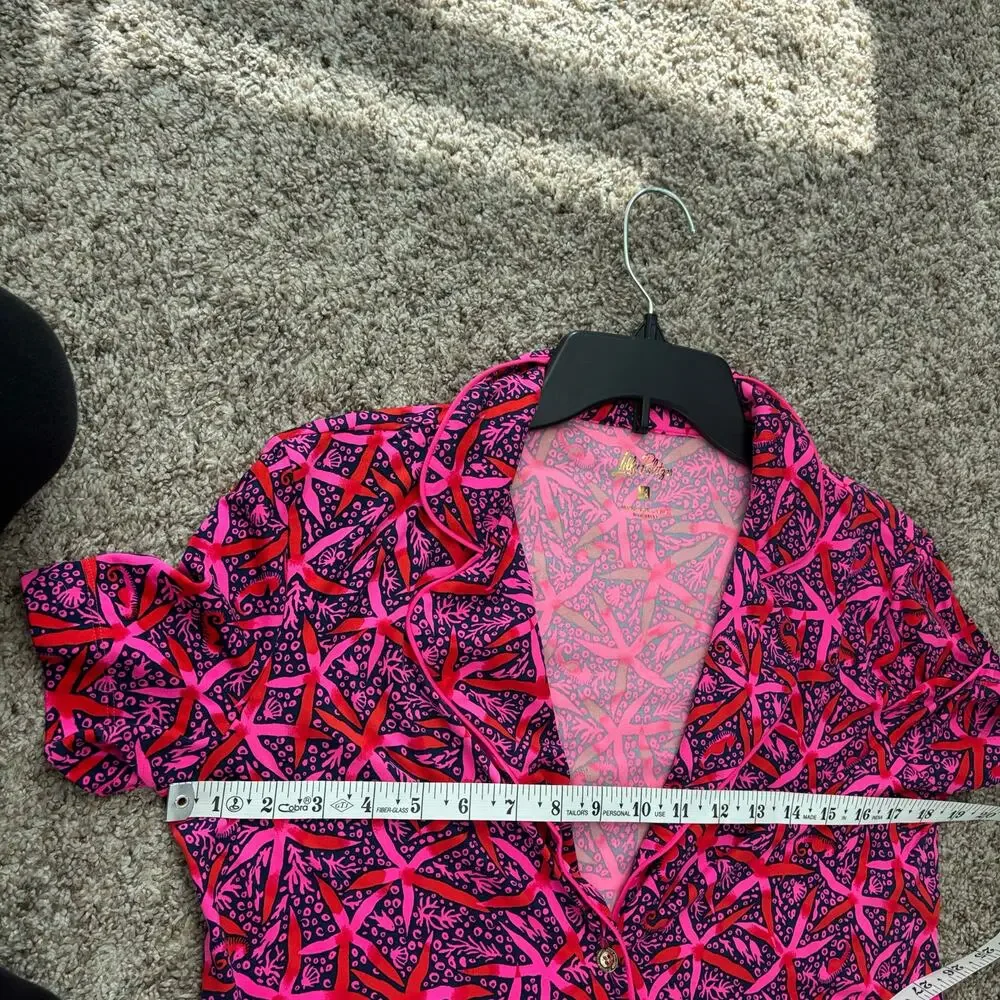 NWOT Lilly Pulitzer Pajama Button-Up Top Pink Starfish Size M Medium Lounge - Picture 7 of 8